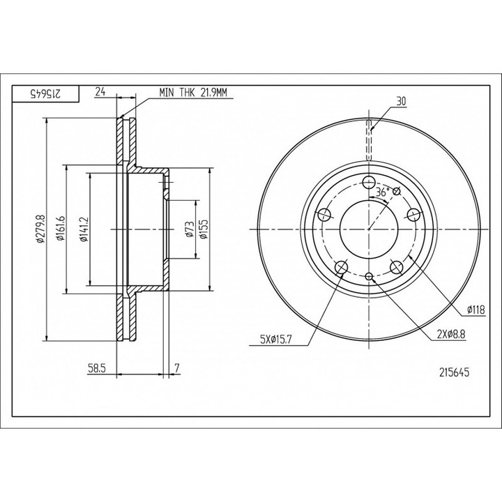 Hart féktárcsa, első, Ducato 94-280/24/21.9 13005010080