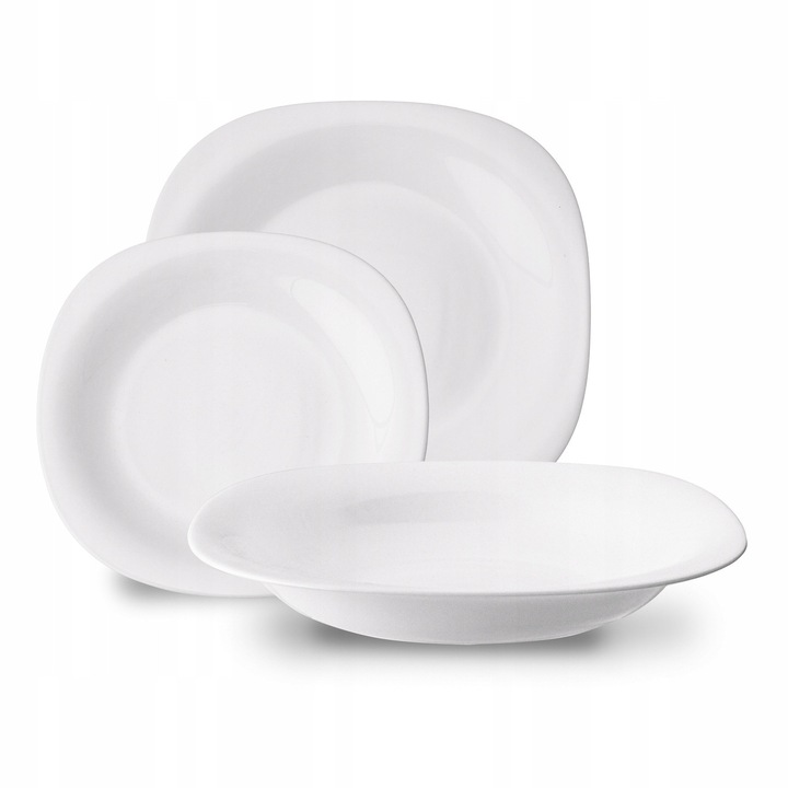 Set de farfurii Tadar Ines, 18 piese, alb, pentru 6 persoane, din sticla opal, rezistent la microunde, lavabil in masina de spalat vase