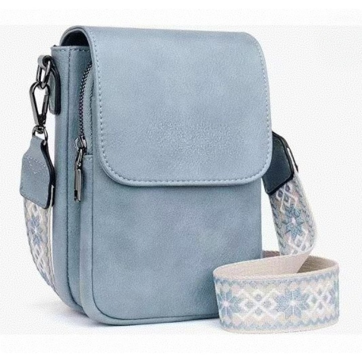 Női kistáska, kávészínű, multifunkcionális kialakítás, telefontartó zsebbel és kártyanyílásokkal, állítható pánttal