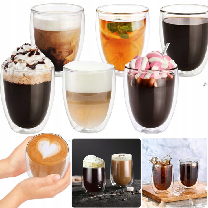 Set 6 cani termice din sticla borosilicata, 350ml, design elegant, pentru cafea si ceai
