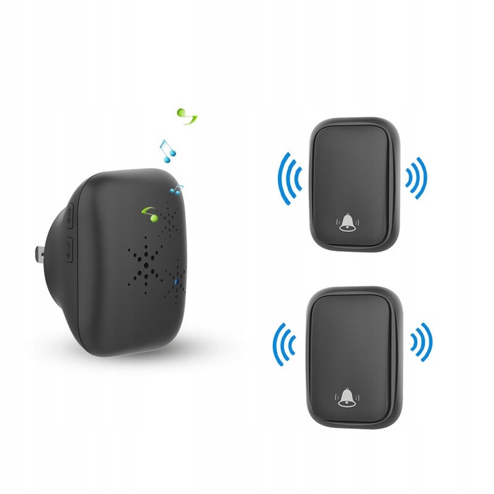 Set sonerii electrice fara fir cu 2 butoane, 36 melodii, IP44, 120m, multicolor