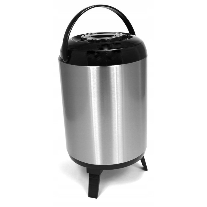 Termos catering Metlex 9.5 L, inox, cu maner ergonomic, picioare pliabile, 24x42cm