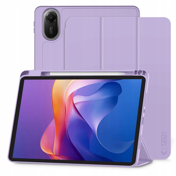 Set Etui SmartCase Pen si Sticla Temperata Tech-Protect pentru Xiaomi Redmi Pad 2 11.0 Violet, 250x162mm