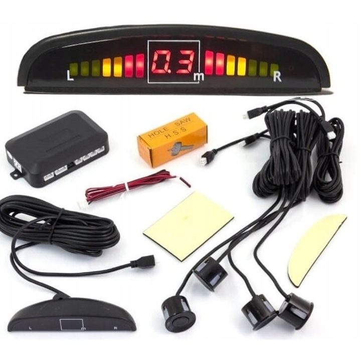 Set 4 senzori de parcare PrzydaSie, LCD, sonor, negru, DC12V