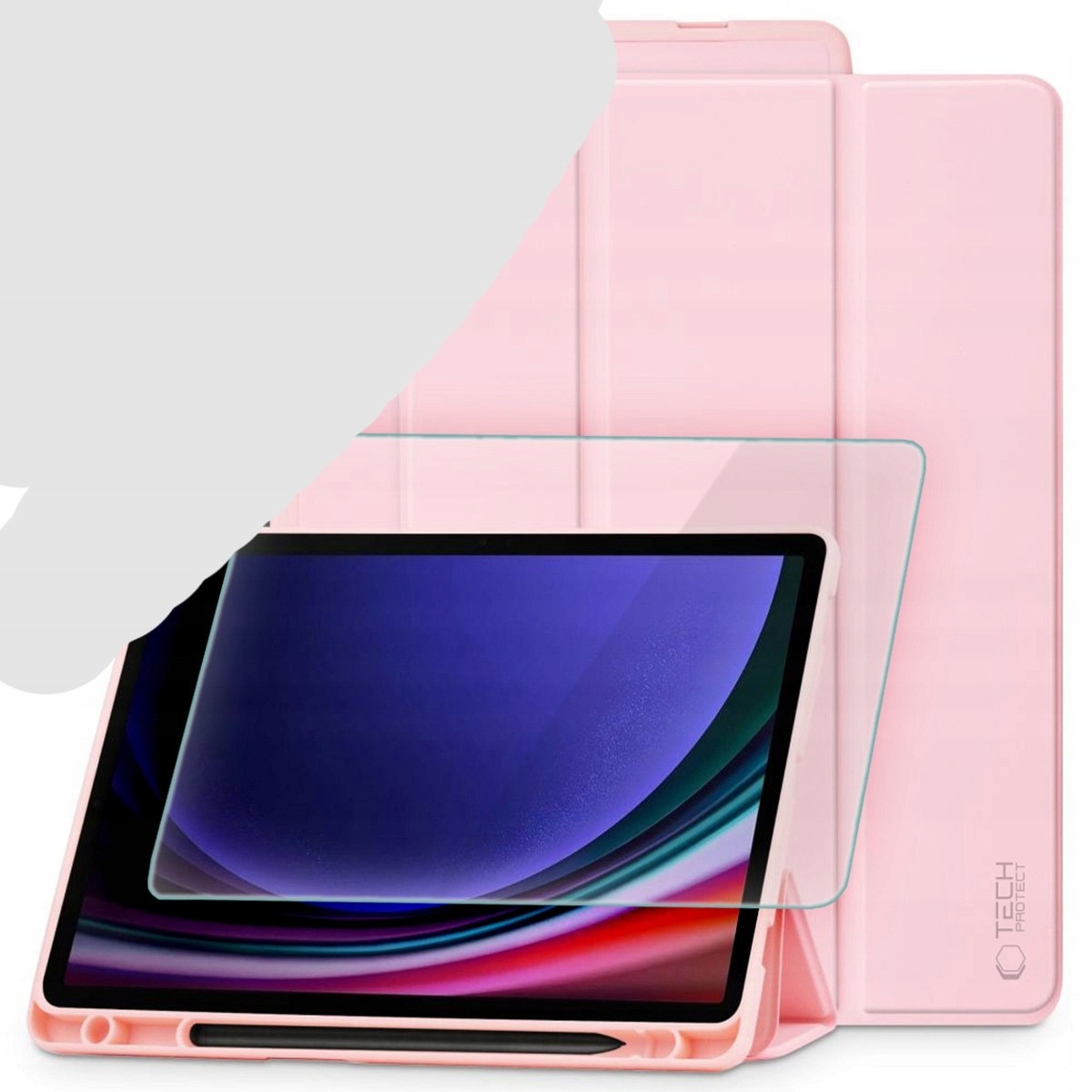 Husa tablete Tech-Protect cu suport pentru stylus si sticla Hofi Glass Pro+, roz, set pentru Galaxy Tab S9/S9 FE/S10 FE/S10 Lite 10.9