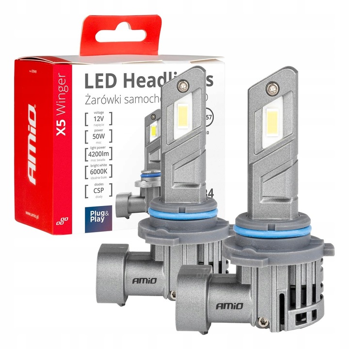 Becuri auto LED Amio X5 Winger HB4 50W, 6000K, set 2 bucati, Canbus