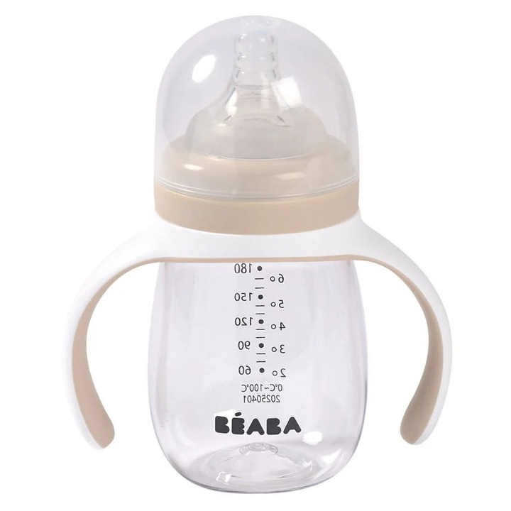 Beaba 2 az 1-ben tanuló cumisüveg, Tritán, 210 ml, Clay