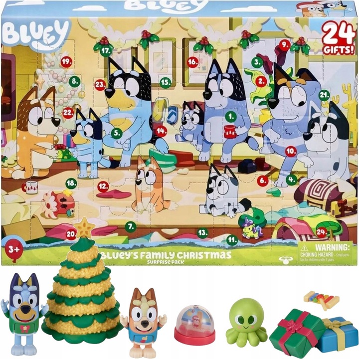 Bluey adventi naptár, 24 figura és kiegészítő, többszínű, 5 cm, 3 év feletti gyermekeknek