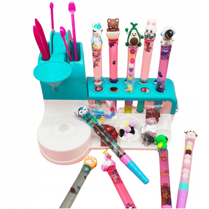 Set creativ pentru copii, 10 stilouri de asamblat, accesorii, multicolor, 42x29x8cm