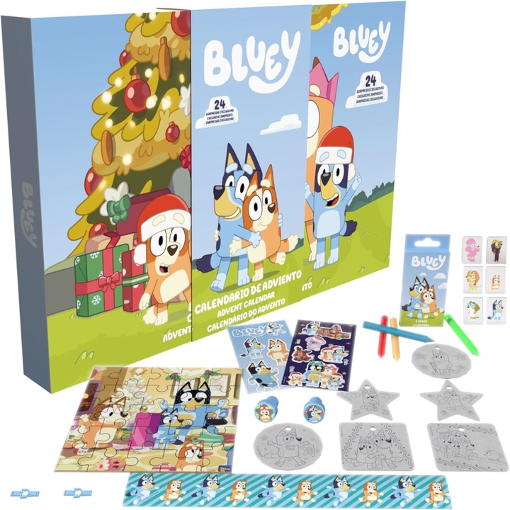 Bluey adventi naptár 24 meglepetéssel, interaktív játékok gyerekeknek, többszínű