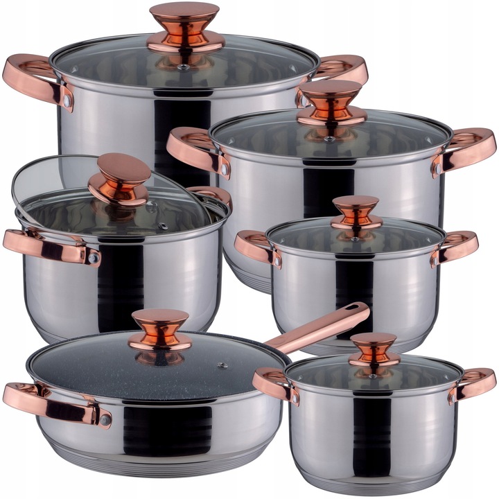 Set 12 Oale Rossner Austria, inox, 1,7L-5,5L, marimi variate, culoare argintie