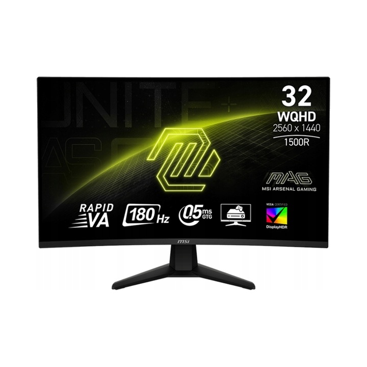 Monitor gaming 32" MSI MAG 32CQ6F, 2560x1440px, 180Hz, 0.5ms, curbat, negru