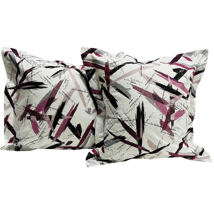 Set două huse de pernă LIZ LINE Picasso Style bumbac ranforce alb/burgund 70x70cm