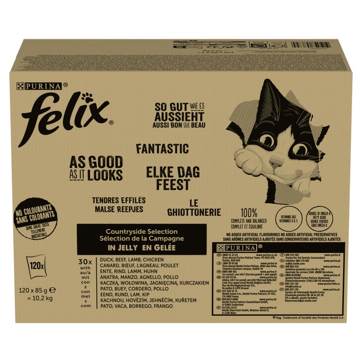 Set Hrana pentru pisici, FELIX, selectie de tara, 10,2 kg, 120 x 85 g