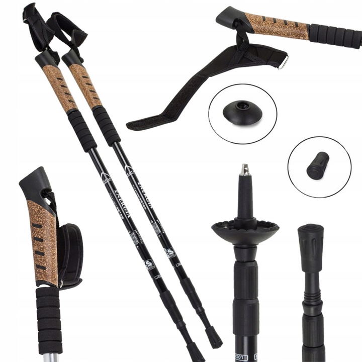 Bete trekking Energia, set 2 bucati, sistem ANTI-shock, 135cm, negru