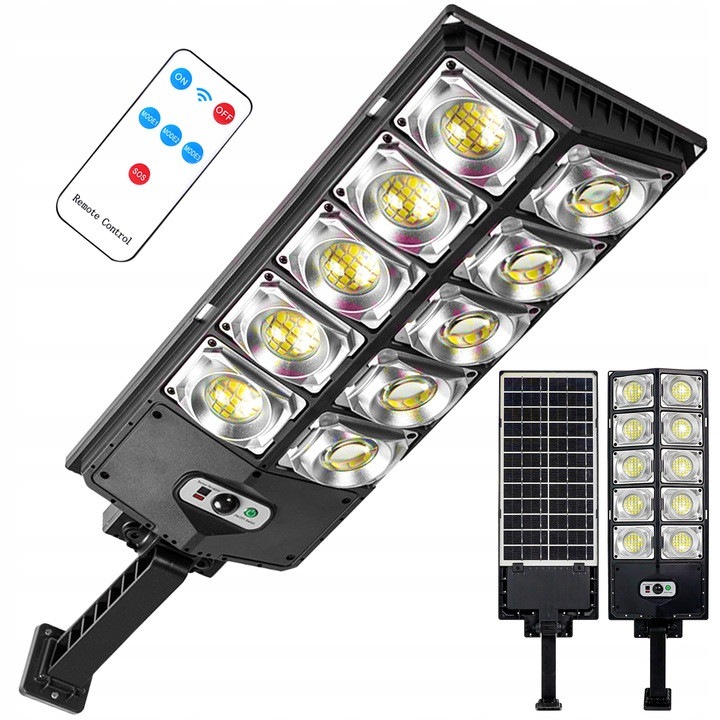 Lampa solara LED 1500W cu senzor de miscare si telecomanda, alb rece, 520x165x45mm, set complet