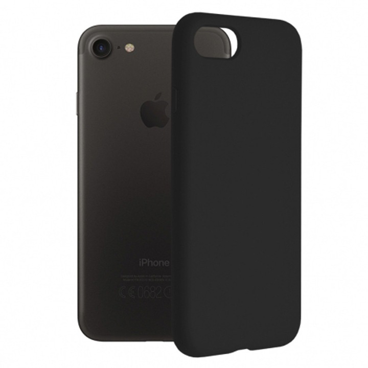 Szilikon tok Apple iPhone 7 / iPhone 8 / iPhone SE-hez, Rugalmas, Puha és Vékony, Karcolásálló, Matt felület, Fekete