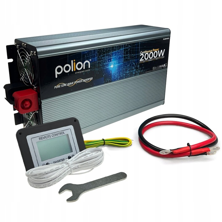 Inverter auto Polion 2000W 12V/230V, sinus curat, 2x USB, dimensiuni compacte
