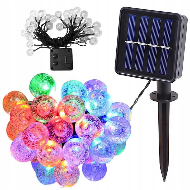 Ghirlanda solara gradina 40 LED multicolor 7m cu senzor crepuscular 8 moduri iluminare rezistenta la apa