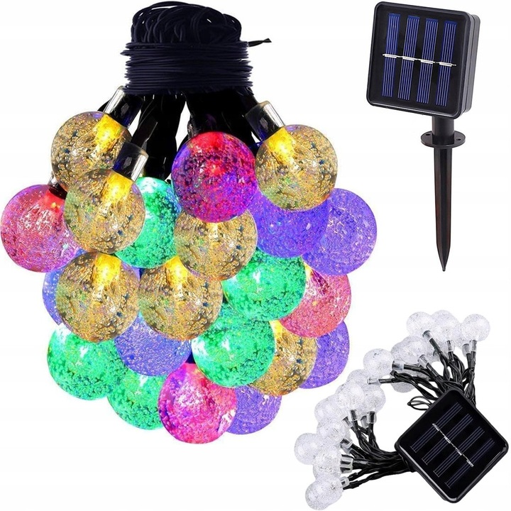 Ghirlanda solara gradina 20 LED multicolor 4.5m cu senzor crepuscular 8 moduri iluminare rezistenta la apa