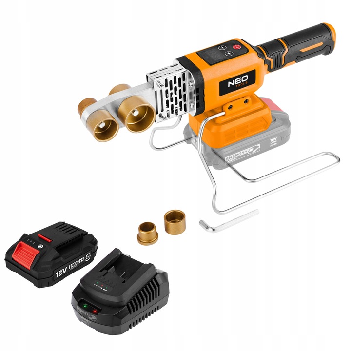 NEO TOOLS Energy+ 18V, 300W csőhegesztő, 2Ah akkumulátorral és töltővel, 20x25x32mm