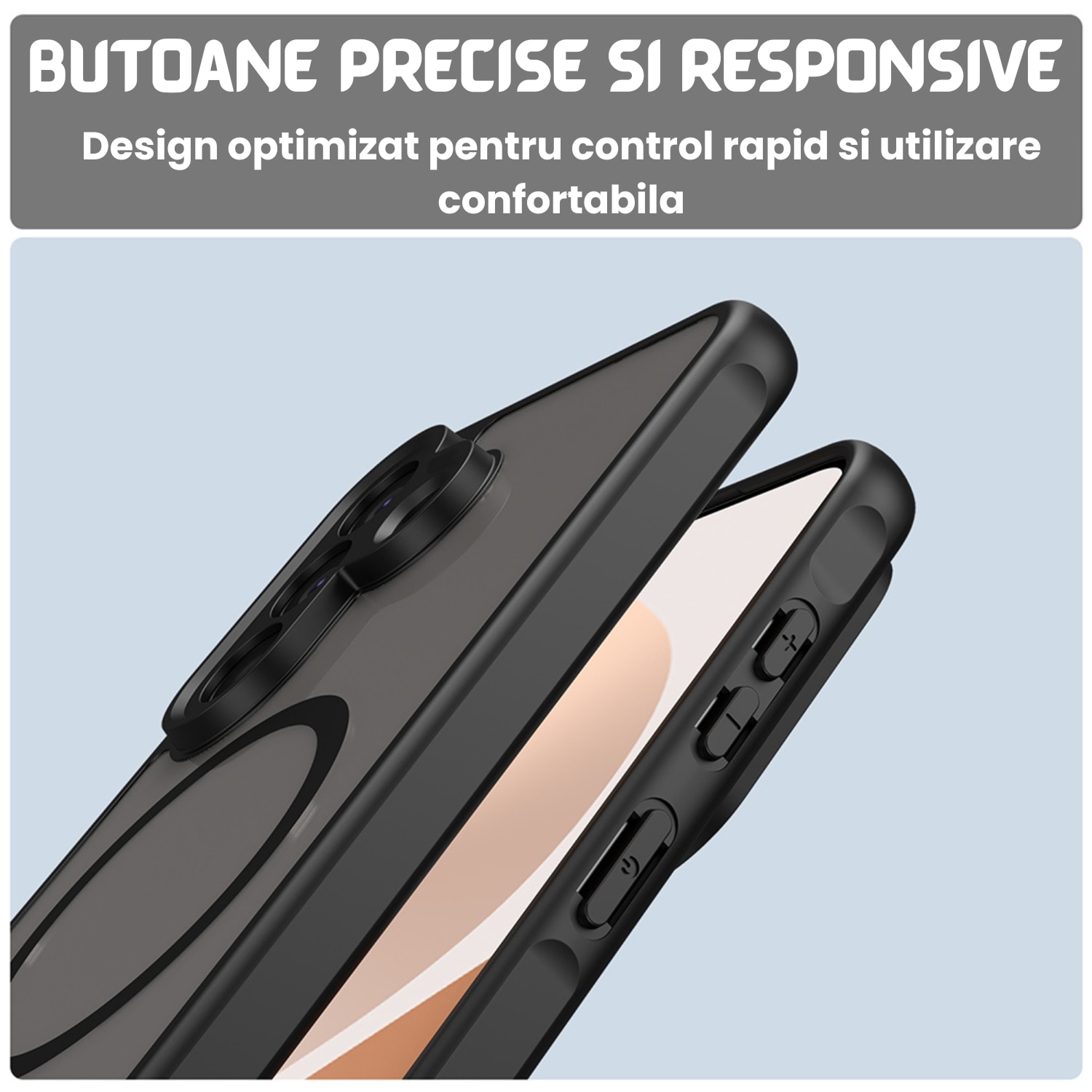 Husa pentru Samsung Galaxy A57 Comari® Pulse, compatibila MagSafe, protectie avansata, laterale ranforsate, finisaj mat translucid antiamprenta, Negru