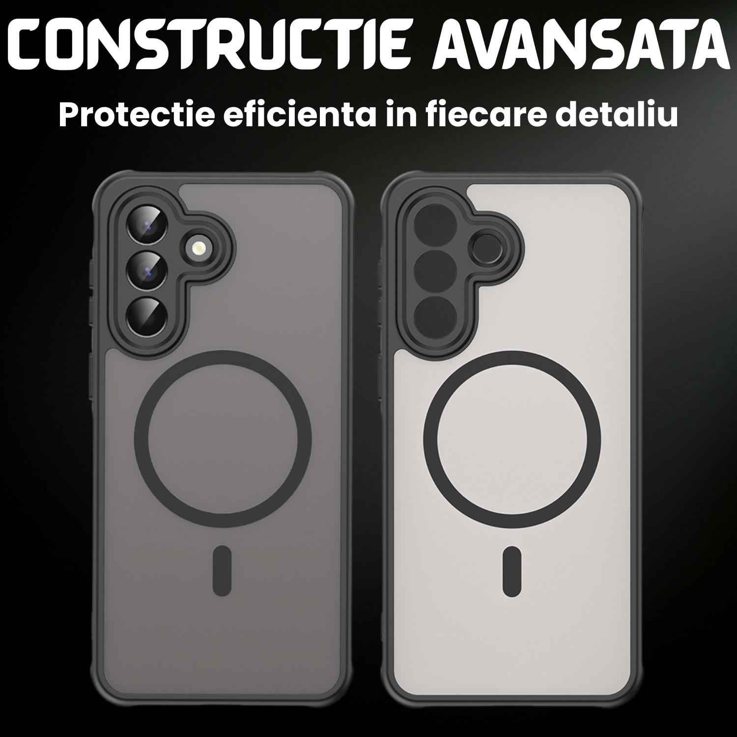 Husa pentru Samsung Galaxy A57 Comari® Pulse, compatibila MagSafe, protectie avansata, laterale ranforsate, finisaj mat translucid antiamprenta, Negru
