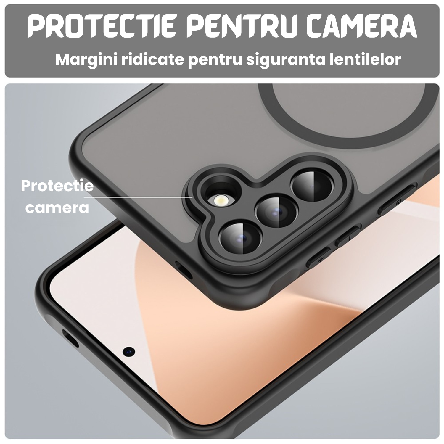 Husa pentru Samsung Galaxy A57 Comari® Pulse, compatibila MagSafe, protectie avansata, laterale ranforsate, finisaj mat translucid antiamprenta, Negru