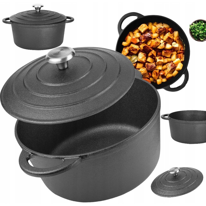 Oala din fonta Rossner Austria 4L, 24cm, adanca, rezistenta la temperaturi ridicate, neagra