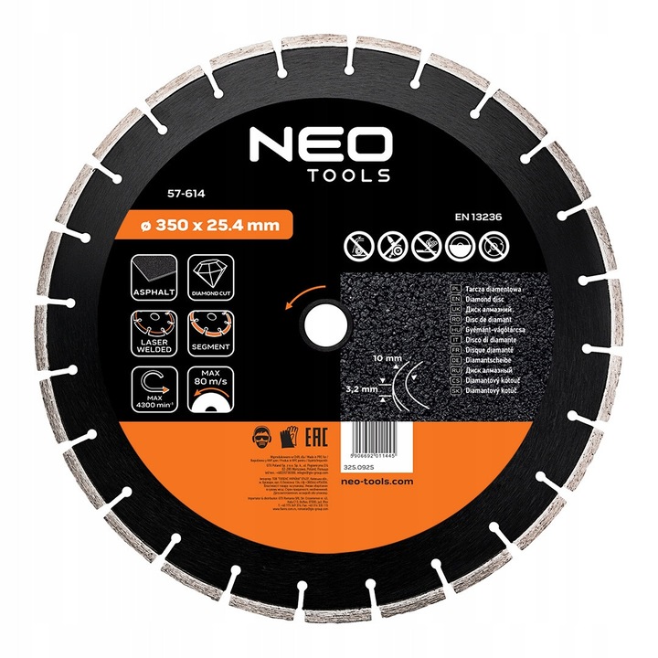 Диамантен диск NEO TOOLS, 350x25.4мм, сегментиран, за полиране и шлайфане