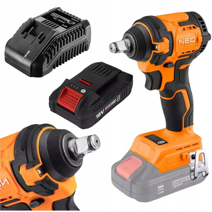 Ударен гайковерт 1/2" NEO TOOLS, 350Nm, Комплект с батерия 4Ah и зарядно устройство