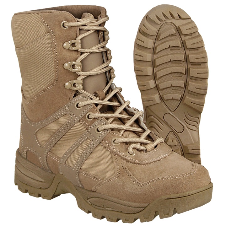 Ghete Tactice Mil-Tec Combat II, piele naturala, impermeabile, antiderapante, bej, 40 EU