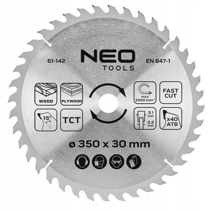 Tarcza do pilarki, Neo Tools, 350x30mm, 40 zabri, pentru lemn
