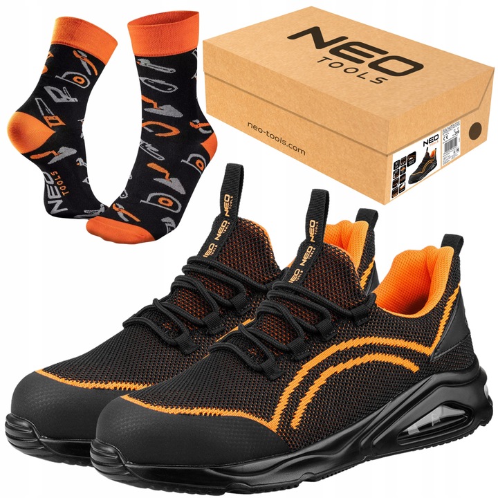 Pantofi de lucru NEO TOOLS SR Neo Air, bombeu de otel, portocalii, set cu sosete, material textil, 42 EU