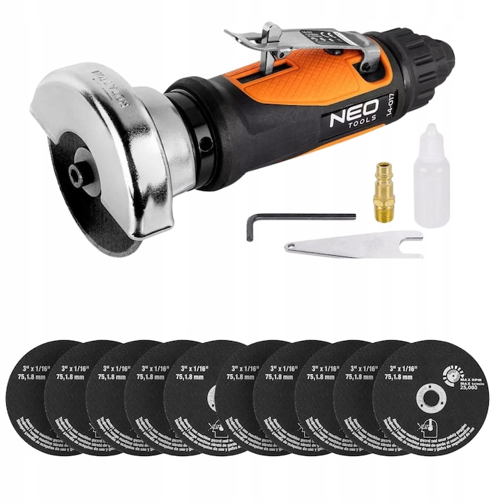 Masina de taiat pneumatica NEO 75 mm, 10 tarci incluse, 18000 rpm, 6,3 bar, 205 mm