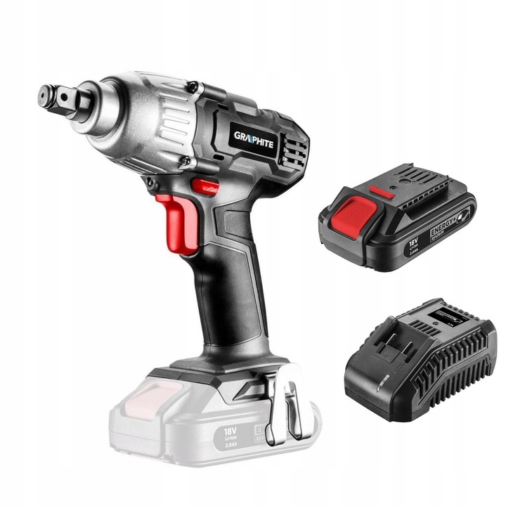 Set cheie cu impact fara fir Energy+ 18V, Graphite, acumulator 2Ah, incarcator