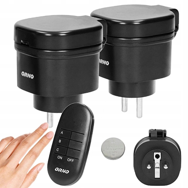 Set mini gniazd fara fir cu telecomanda 2+1, IP44, negru, dimensiuni 55x55x80mm