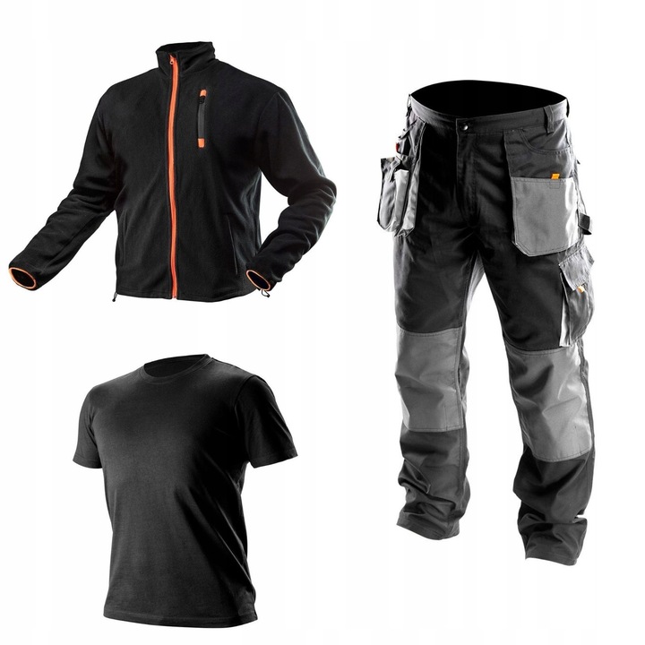 Set de imbracaminte de lucru pentru barbati, NEO TOOLS, 3 piese, negru, 2XL