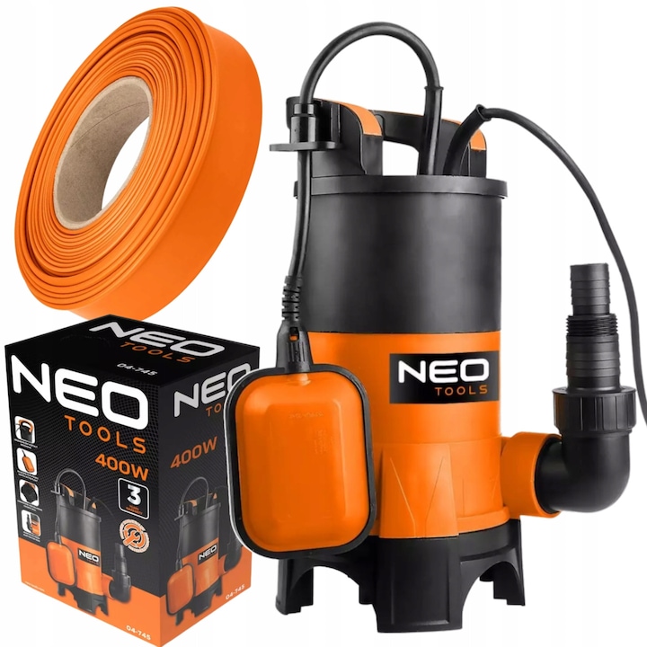 Pompa submersibila NEO TOOLS 400W, 8000l/h, adancime maxima 5m, set cu furtun 1" 10m