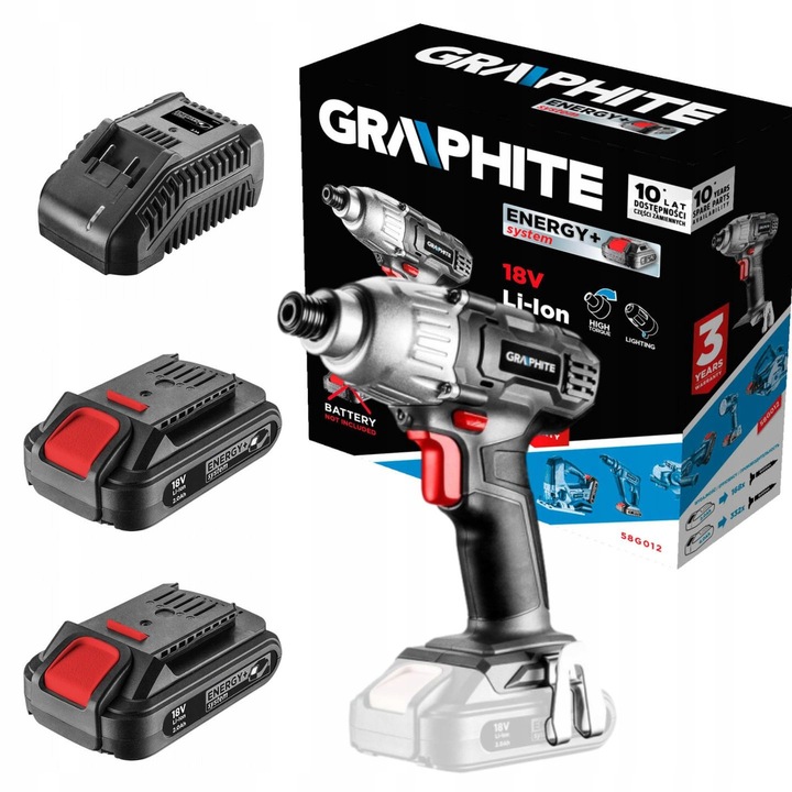 Set surubelnita electrica Graphite 18V, 2 acumulatori 2.0Ah, incarcator, 180 Nm, 1.2 kg
