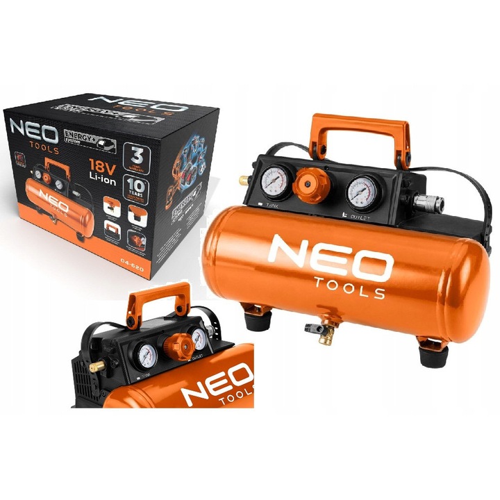 Compresor fara ulei NEO 3,8 l, 8 bar, 240 W, 18 V, set 1 bucata