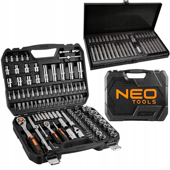 Set chei nasale 110 piese 1/4" 1/2" cu valiza + set biti 40 piese NEO TOOLS