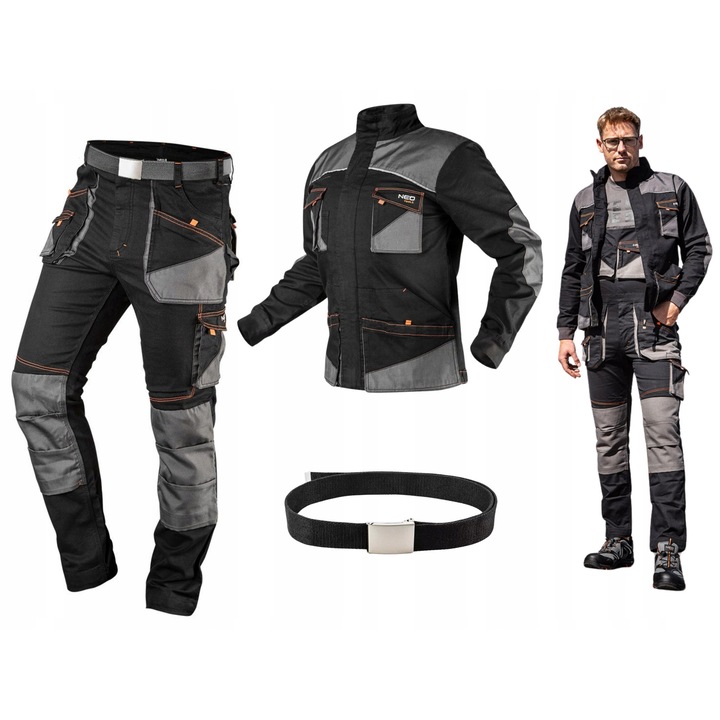 Pantaloni, curea si jacheta de lucru NEO Tools HD Slim, negru, material rezistent, L