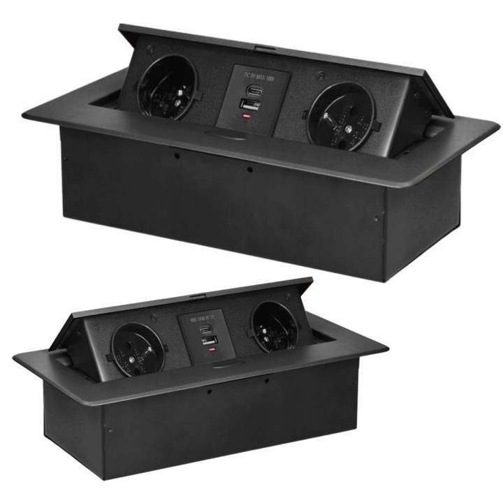 Gniazdo Meblowe cu 2 Gniazde Franceze si 2 Porturi USB, Orno, Grafit, 132x265x67,5mm