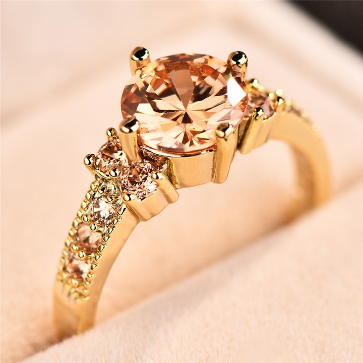 Inel, Design Elegant-Boho, Cupru, Zirconiu Cubic Sintetic, Placat cu Aur Galben de 18k, Sampanie, 17.2 mm