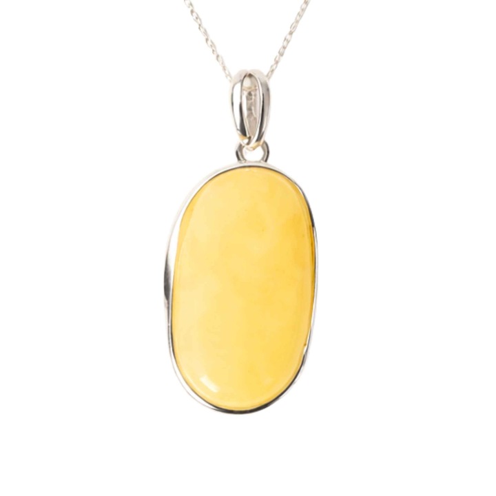 Colier Argint 925 cu Chihlimbar Galben Natural Oval - Energie Solara si Vitalitate