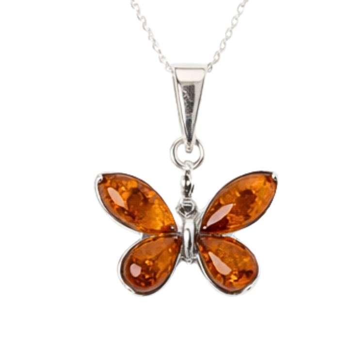 Colier Argint 925 cu Fluture din Chihlimbar Natural - Transformare si Energie Luminoasa