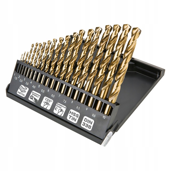 Set burghie metal HSS-TiN 1.0-10.0 mm, 19 buc, Neo Tools
