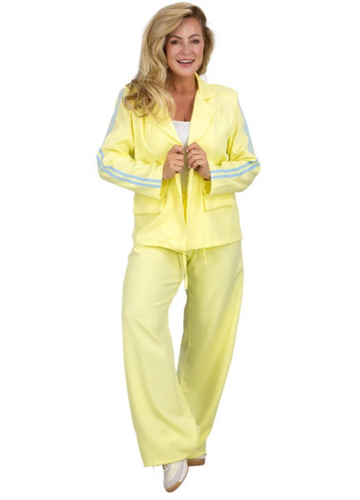 Costum dama oversize galben, sacou cu lampasuri si pantaloni wide leg, 95% viscoza -Agrafka unisize