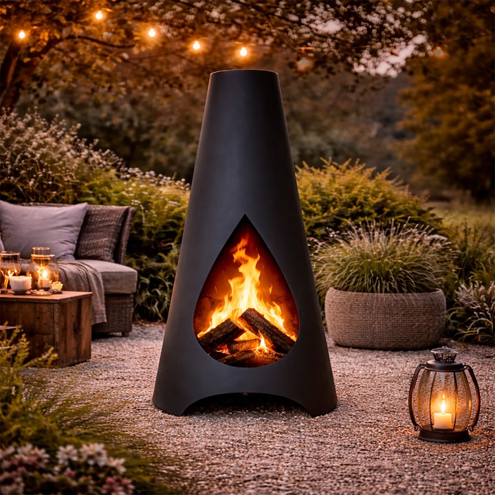 Semineu, Vatra de foc, inaltime 120 cm, otel corten de 1.5 mm, Negru, Hades